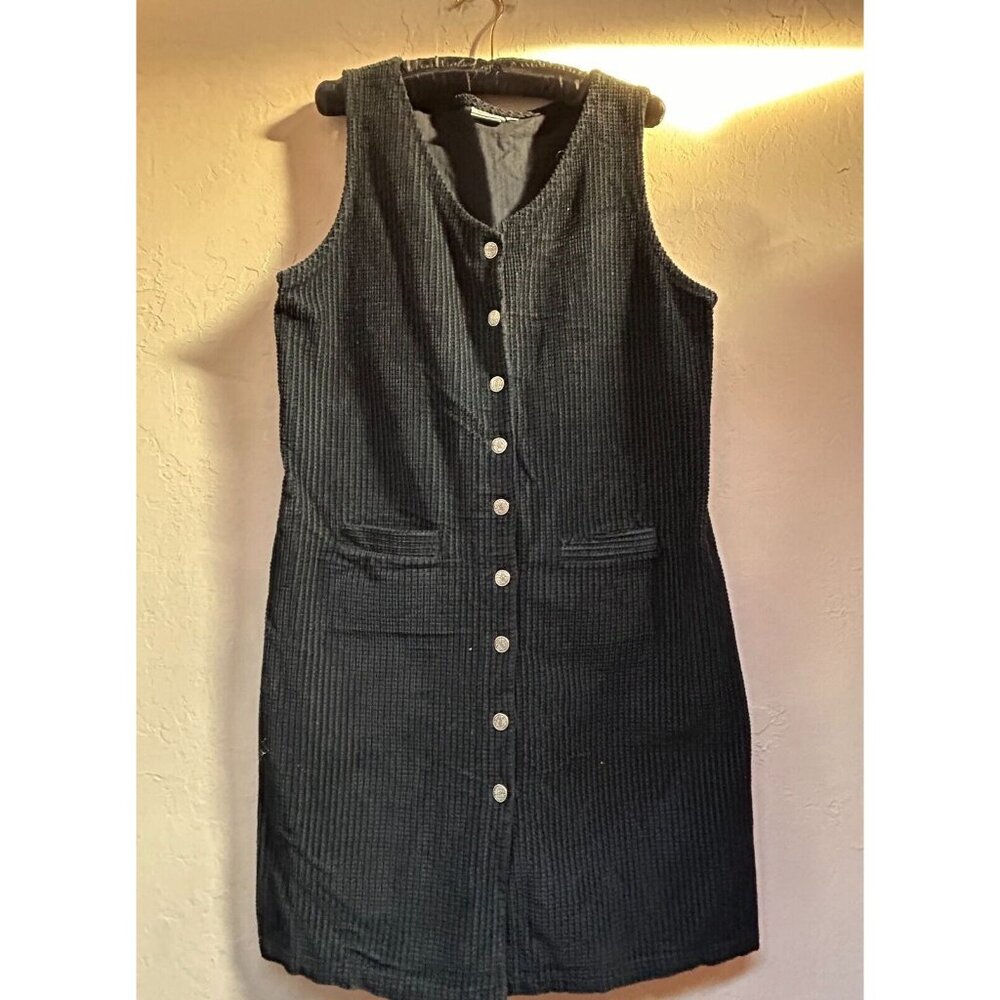 Match Womens Sleeveless Corduroy Dress Size 12 Button Front Classic Black Cotton